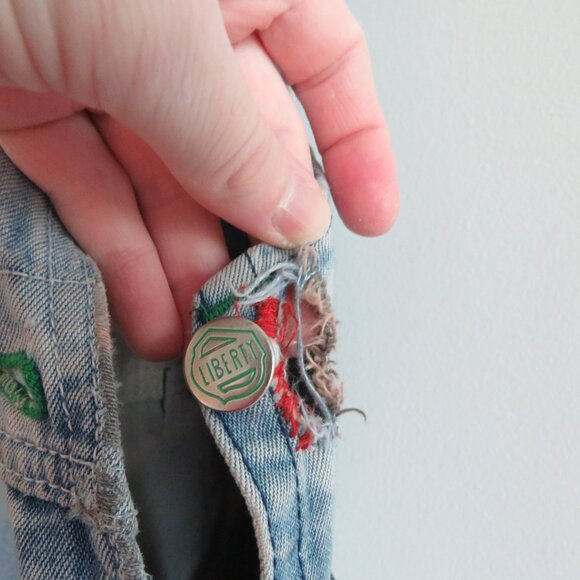 VINTAGE LIBERTY Cargo Carpenter Denim Overalls Acid Wash Hand Embroidered Work - Picture 9 of 16